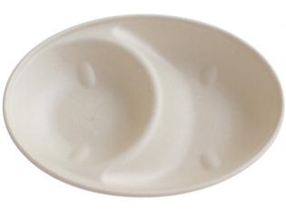 AK641 - Barquette ovale deux compartiments en Bagasse - Beige, 800ml, 237x170x45mm