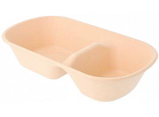 BK609 - Barquette deux compartiments en Bagasse - Beige, 800ml, 230x130x50mm