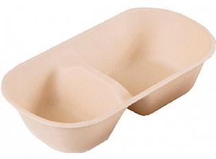 BK612 - Barquette deux compartiments en Bagasse - Beige, 1000ml, 230x130x60mm