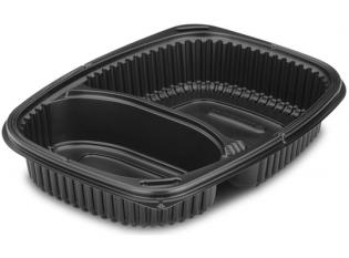 BBR91 - Barquette deux compartiments en PP - Noir, 1000ml, 260x180 h 40mm