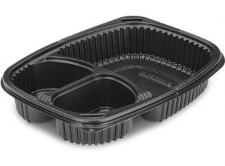BBR92 - Barquette trois compartiments en PP - Noir, 1000ml, 260x180 h 40mm