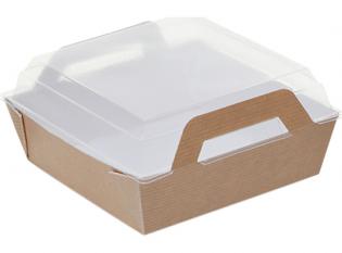 BAV05 - Barquette carrée vision en Carton micro-cannelé + CPET - Kraft, 500ml