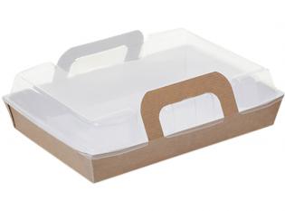 BAV07 - Barquette rectangulaire vision en Carton micro-cannelé + CPET - Kraft, 650ml, 190x140x30mm