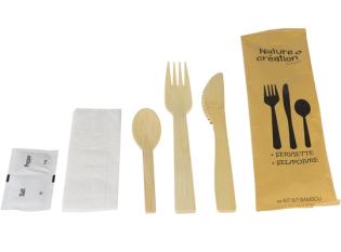 Kit 6/1 fourchette, couteau, petite cuillère, serviette, sel, poivre - Beige,