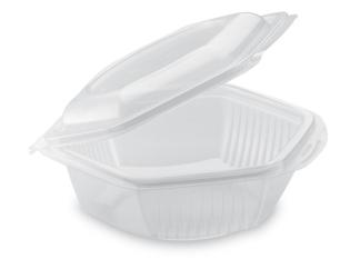 Barquette hexagonale avec couvercle en PP - Translucide, 250ml