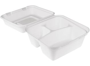 Boite trois compartiments en Bagasse - Blanc,