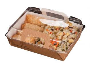 Visuel du produit BAV08 - Barquette rectangulaire vision en Carton micro-cannelé + CPET - Kraft, 850ml, 190x140x40mm