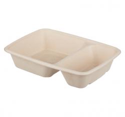 BKR237 - Barquette rectangulaire deux compartiments en Bagasse - Beige, (500ml + 250ml) 750ml, 160x230x50mm Visuel du produit BKR237 - Barquette rectangulaire deux compartiments en Bagasse - Beige, (500ml + 250ml) 750ml, 160x230x50mm