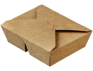 BAM80- Boite Hot Box deux compartiments en Carton + PE - Kraft- 400+400ml- 168x135x50mm