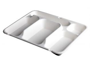 PKT201 - Plateau repas 5 compartiments en Bagasse - Blanc, 300x240x40mm Visuel du produit PKT201 - Plateau repas 5 compartiments en Bagasse - Blanc, 300x240x40mm