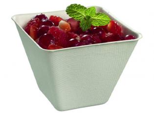 VKM28 - Coupe Emeraude en Bagasse - Blanc, 80x80x63mm Visuel du produit VKM28 - Coupe Emeraude en Bagasse - Blanc, 80x80x63mm